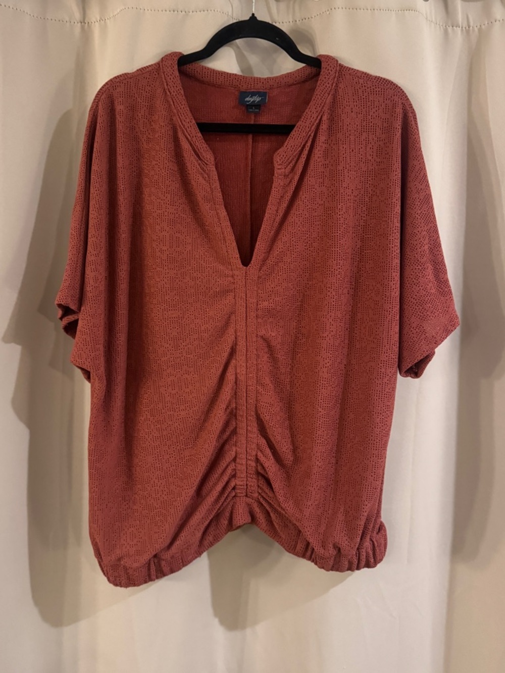 Daytrip Rust V-Neck Textured Ruched Women’s Top